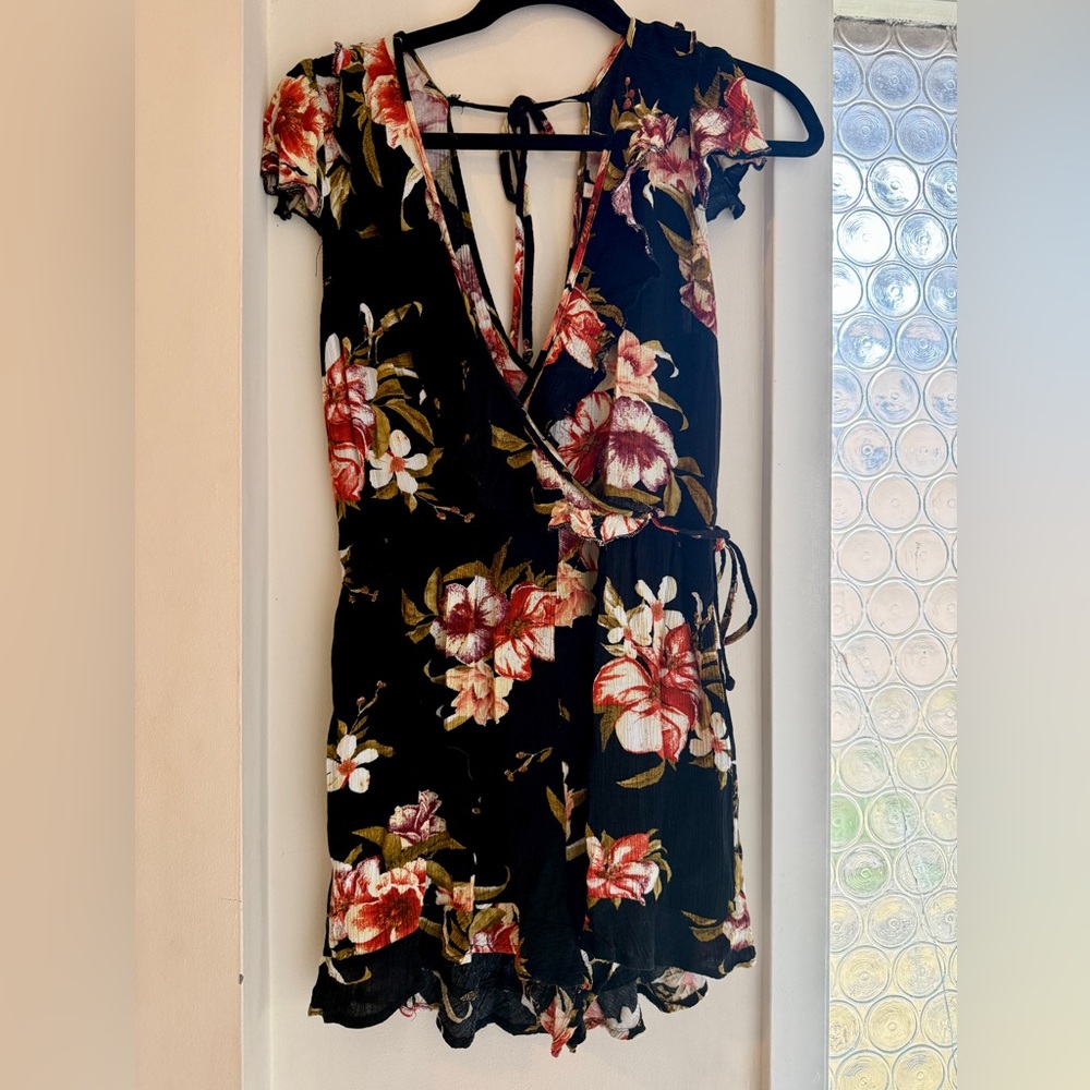 Xhilaration Floral Wrap Shorts One piece- Black and Red